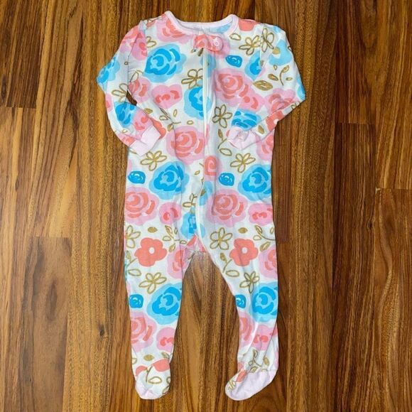 5 For $25 Gerber Pink and Blue Floral Zipper Footies Baby Size 6-9 Months - Picture 4 of 6